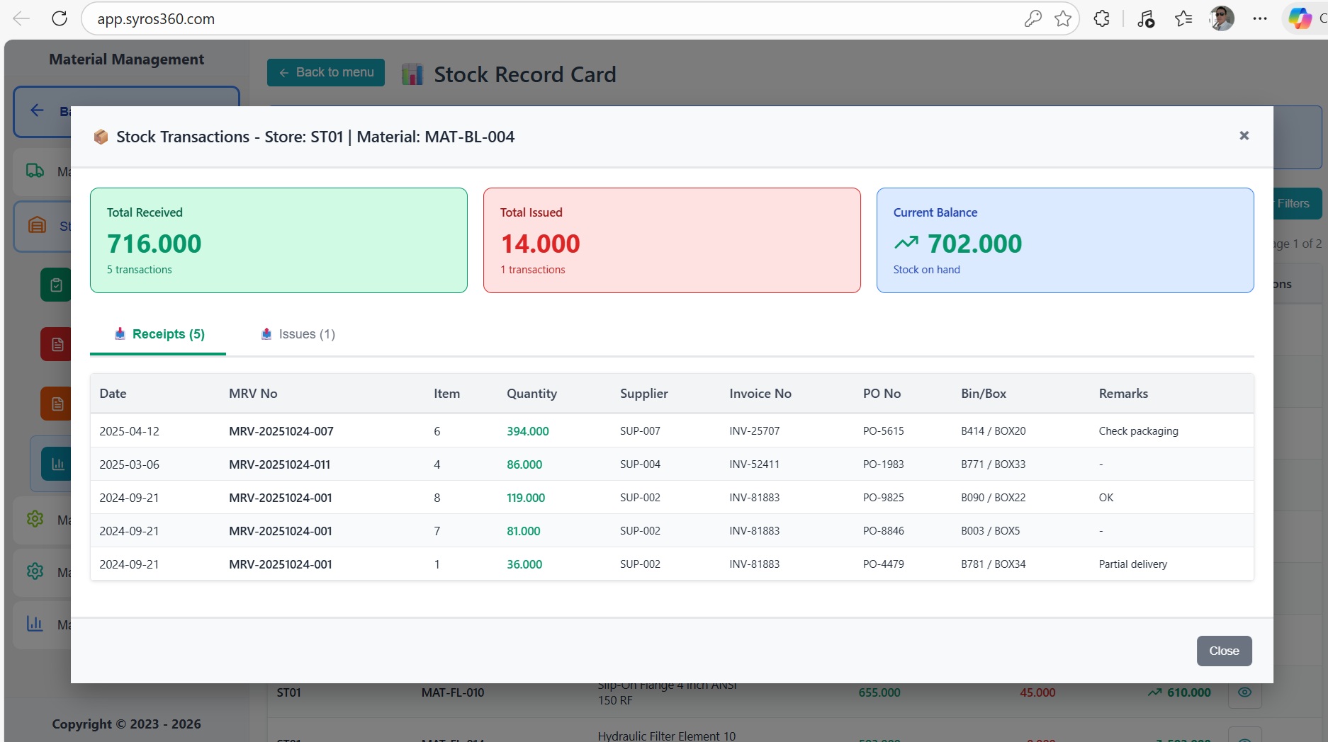 Material Stock Reports